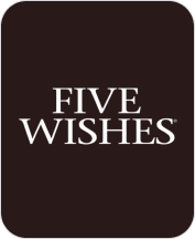 Black card with 'FIVE WISHES' text on a white background