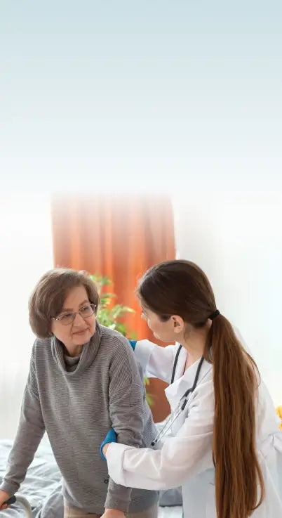 Doctor caregiving old lady