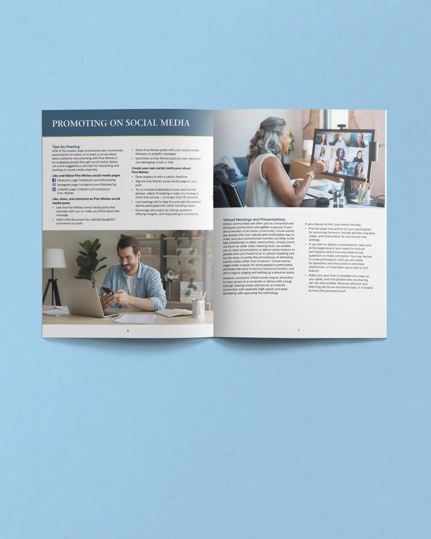 Open book showing two pages with text and images of people working on computers.