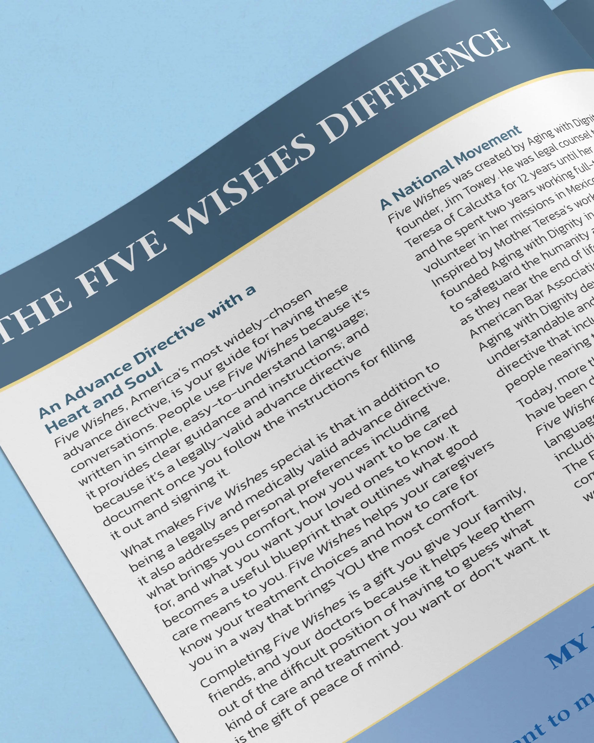 Document titled 'The Five Wishes Difference' on a blue background