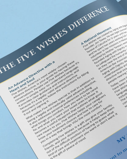 Document titled 'The Five Wishes Difference' on a blue background