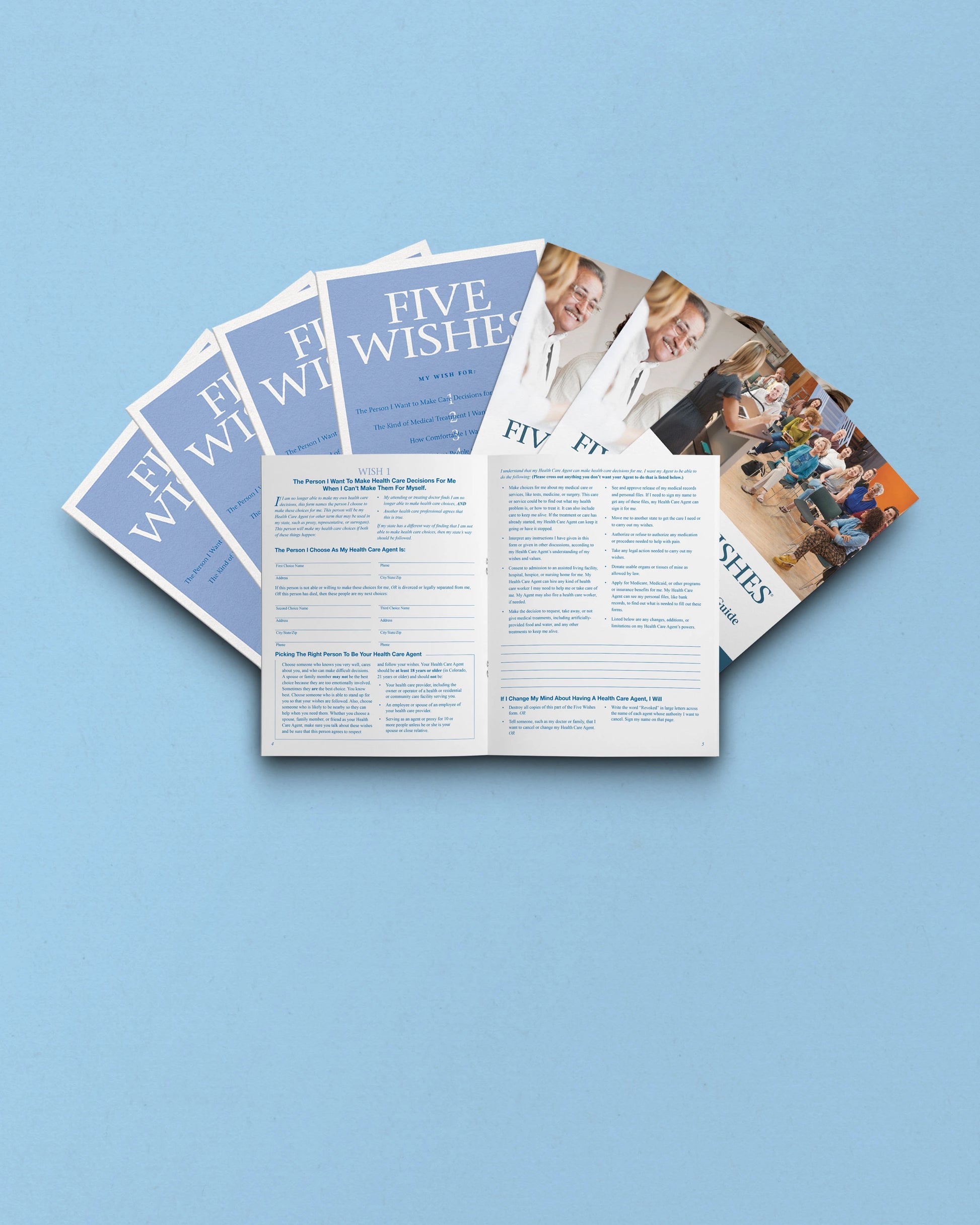 Five Wishes brochure on a blue background