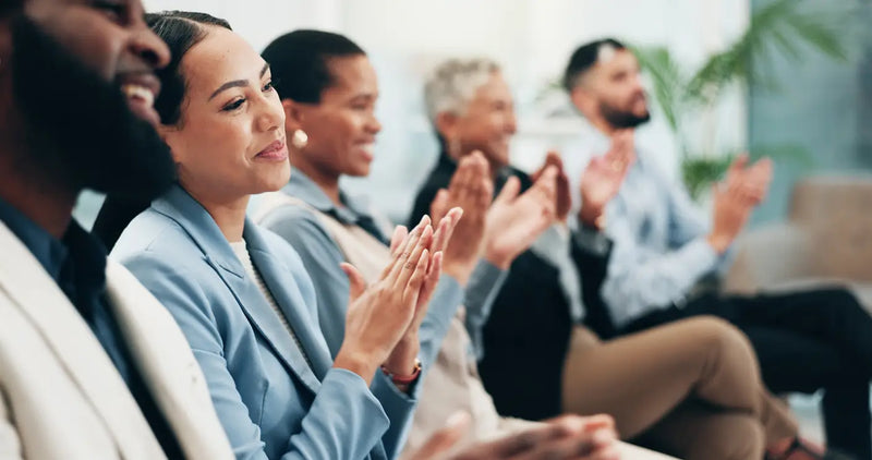 happy employees, audience, clapping