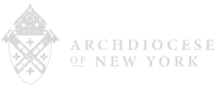 Logo of the Archdiocese of New York in white on a black background